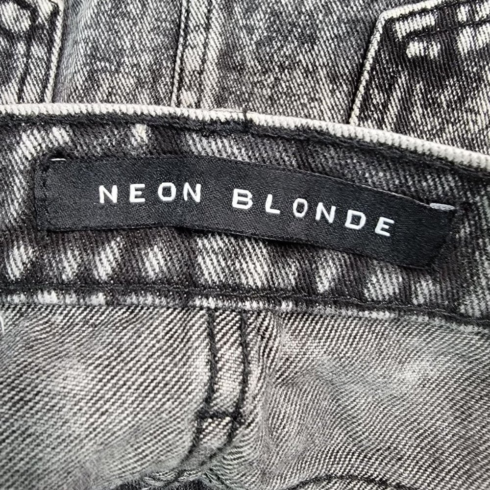 Neon Blonde Charcoal Cotton Denim Meet My Mum Acid Wash Jean Mini Skirt - Picture 11 of 12
